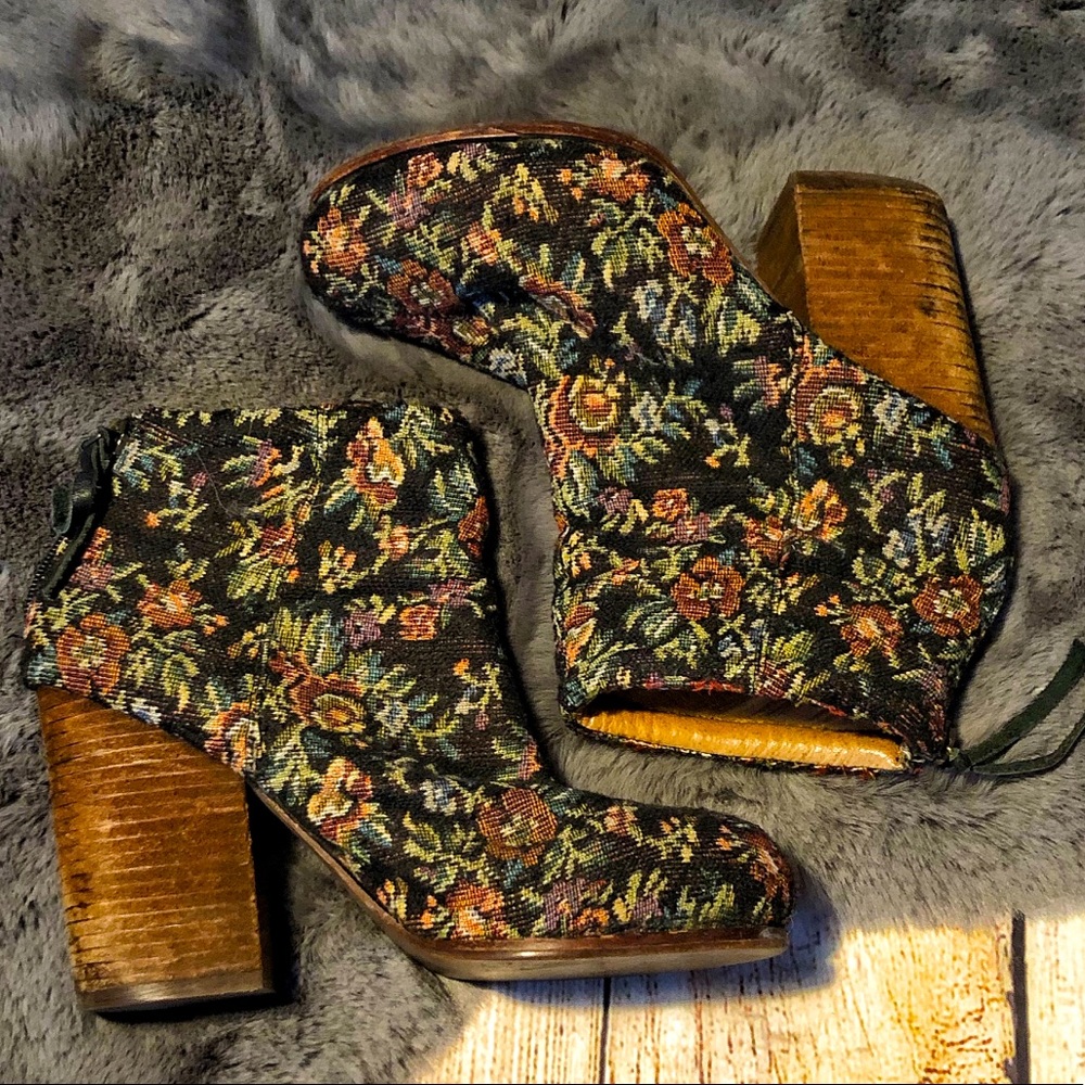 Jeffrey Campbell Floral Tapestry Chunky Heel Boots